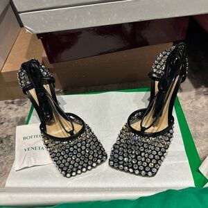 Bottega Veneta Black and Silver Crystal Heels